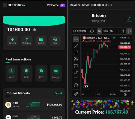 BitTong虚拟货币微交易投资理财源码,交易所源码,微盘源码,现货交易+杠杆交易+完美K线控制+完整用户输赢控制+代理/前端html+后端PHP